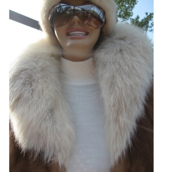 UNIQUE Genuine Mink Fur CAPE-Caplet w Genuine Plush Fox Fur Collar-Size MED-LARG - Picture 4 of 9